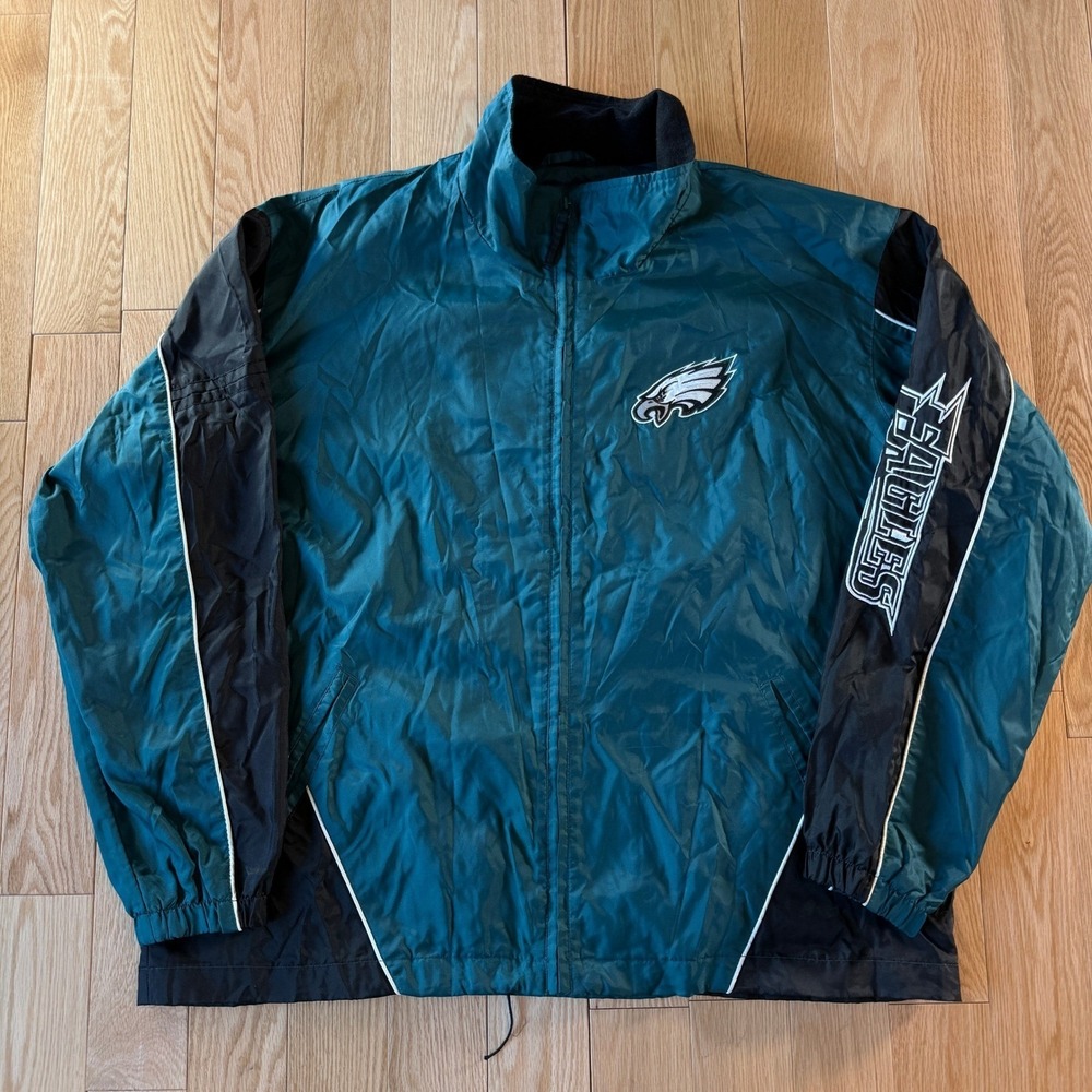 Vintage 2001 Philadelphia Eagles NFL Green Black Nylon Windbreaker Jacket Men XL